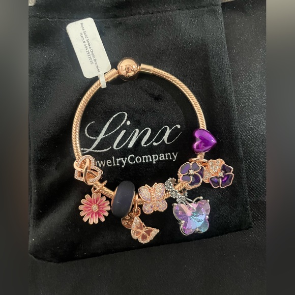 Linx Rose Gold Bracelet with Purple Pink and Zircon Themed Charms